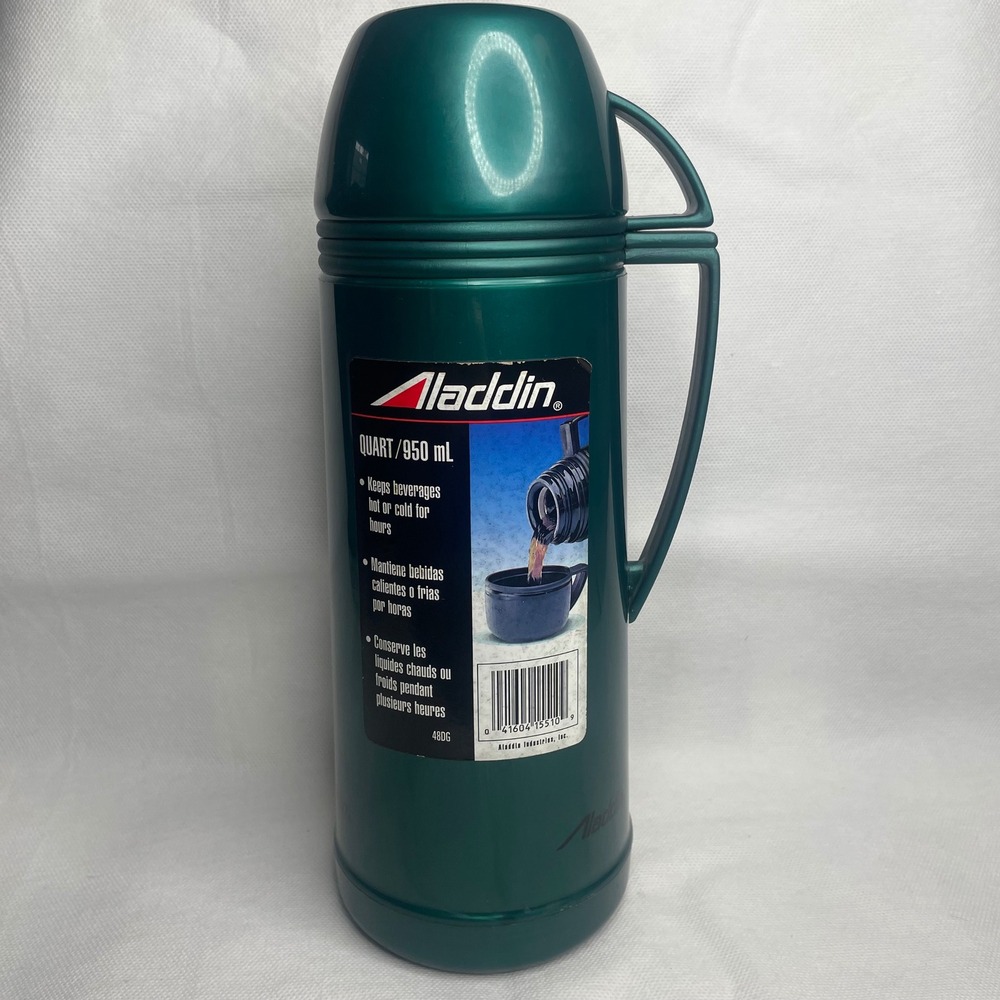 Vintage Stanley Aladdin 1 Quart Thermos Green Vacuum Bottle Made in Brazil 48DG